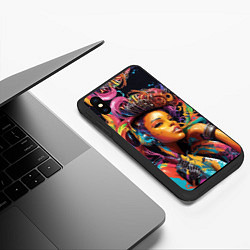 Чехол iPhone XS Max матовый Красивая киберпанк девушка и яркие краски в стиле, цвет: 3D-черный — фото 2