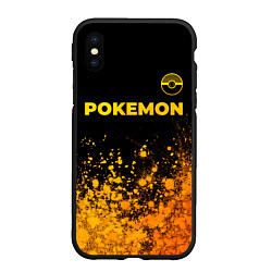 Чехол iPhone XS Max матовый Pokemon - gold gradient: символ сверху, цвет: 3D-черный