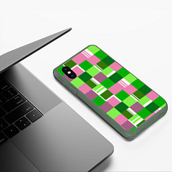 Чехол iPhone XS Max матовый Ретро квадраты ванильные, цвет: 3D-темно-зеленый — фото 2