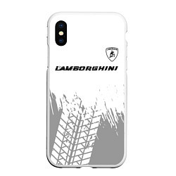 Чехол iPhone XS Max матовый Lamborghini speed на светлом фоне со следами шин:, цвет: 3D-белый