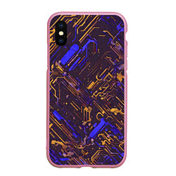 Чехол iPhone XS Max матовый Киберпанк линии синий и жёлтый