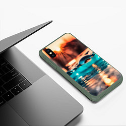 Чехол iPhone XS Max матовый Поверхность воды на закате макро, цвет: 3D-темно-зеленый — фото 2