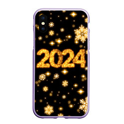 Чехол iPhone XS Max матовый Новый 2024 год - золотые снежинки