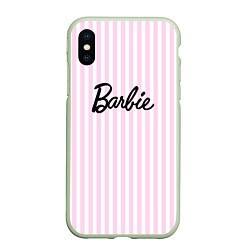 Чехол iPhone XS Max матовый Barbie - классическая розово-белая полоска, цвет: 3D-салатовый