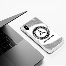 Чехол iPhone XS Max матовый Mercedes speed на светлом фоне со следами шин, цвет: 3D-белый — фото 2