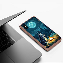 Чехол iPhone XS Max матовый Волк у костра в стиле фолк-арт, цвет: 3D-коричневый — фото 2