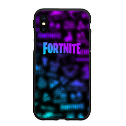 Чехол iPhone XS Max матовый Неоновые логотипы Fortnite