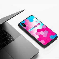 Чехол iPhone XS Max матовый The Witcher neon gradient style: символ сверху, цвет: 3D-черный — фото 2