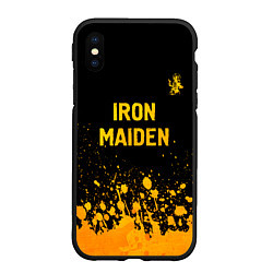 Чехол iPhone XS Max матовый Iron Maiden - gold gradient: символ сверху, цвет: 3D-черный