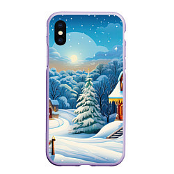 Чехол iPhone XS Max матовый Зимний домик и елка, цвет: 3D-светло-сиреневый