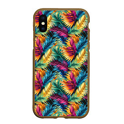 Чехол iPhone XS Max матовый Разноцветные пальмовые листья паттерн, цвет: 3D-коричневый