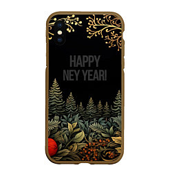 Чехол iPhone XS Max матовый Happy new year black style, цвет: 3D-коричневый