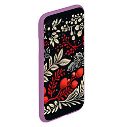 Чехол iPhone XS Max матовый Новогодние узоры и рябина, цвет: 3D-фиолетовый — фото 2