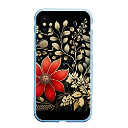 Чехол iPhone XS Max матовый Новогодние цветы и листья, цвет: 3D-голубой
