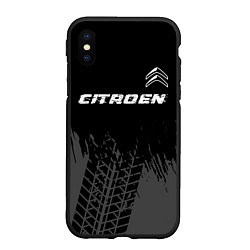 Чехол iPhone XS Max матовый Citroen speed на темном фоне со следами шин посере, цвет: 3D-черный