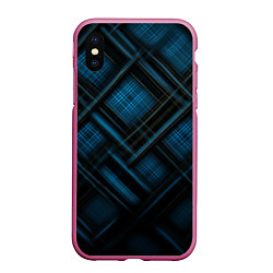 Чехол iPhone XS Max матовый Тёмно-синяя шотландская клетка, цвет: 3D-малиновый