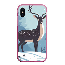 Чехол iPhone XS Max матовый Зимняя сказка олень в лесу, цвет: 3D-малиновый