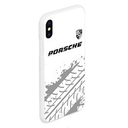 Чехол iPhone XS Max матовый Porsche speed на светлом фоне со следами шин посер, цвет: 3D-белый — фото 2