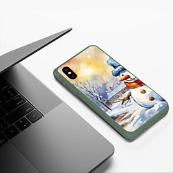 Чехол iPhone XS Max матовый Снеговик новый год, цвет: 3D-темно-зеленый — фото 2
