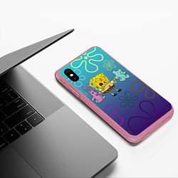 Чехол iPhone XS Max матовый Spongebob workout, цвет: 3D-малиновый — фото 2