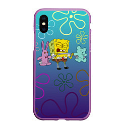 Чехол iPhone XS Max матовый Spongebob workout, цвет: 3D-фиолетовый