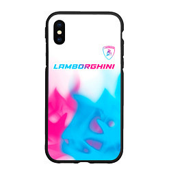 Чехол iPhone XS Max матовый Lamborghini neon gradient style посередине, цвет: 3D-черный