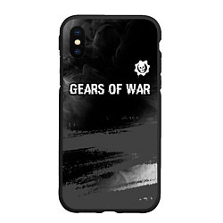 Чехол iPhone XS Max матовый Gears of War glitch на темном фоне посередине, цвет: 3D-черный