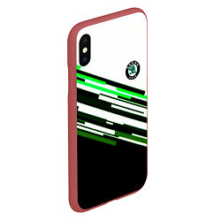 Чехол iPhone XS Max матовый Skoda sport stripes line, цвет: 3D-красный — фото 2