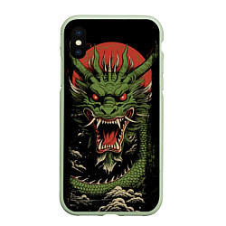 Чехол iPhone XS Max матовый Зеленый дракон с открытой пастью