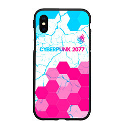 Чехол iPhone XS Max матовый Cyberpunk 2077 neon gradient style посередине, цвет: 3D-черный