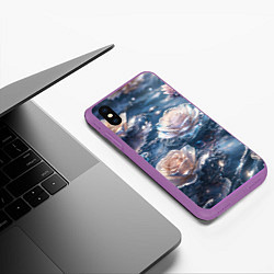 Чехол iPhone XS Max матовый Белые розы на воде, цвет: 3D-фиолетовый — фото 2