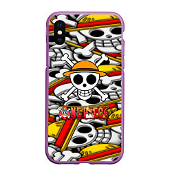 Чехол iPhone XS Max матовый One Piece logo pattern pirat, цвет: 3D-фиолетовый