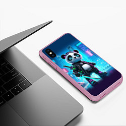 Чехол iPhone XS Max матовый Панда кибер самурай в ночном Нью-Йорке, цвет: 3D-розовый — фото 2