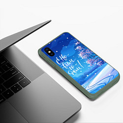 Чехол iPhone XS Max матовый С новым годом новогодняя сакура, цвет: 3D-темно-зеленый — фото 2