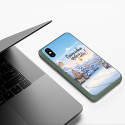 Чехол iPhone XS Max матовый С новым годом, цвет: 3D-темно-зеленый — фото 2