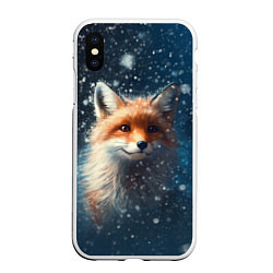 Чехол iPhone XS Max матовый Fox in the snow, цвет: 3D-белый