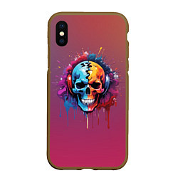 Чехол iPhone XS Max матовый Череп Dj в наушниках и брызги краски