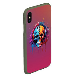 Чехол iPhone XS Max матовый Череп Dj в наушниках и брызги краски, цвет: 3D-темно-зеленый — фото 2