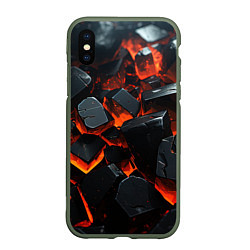 Чехол iPhone XS Max матовый Черные камни с красным свечением