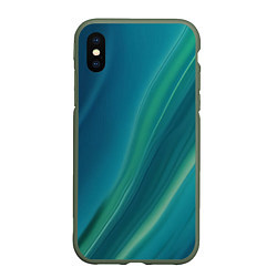 Чехол iPhone XS Max матовый Сине-зелёная жидкая текстура - нейросеть, цвет: 3D-темно-зеленый