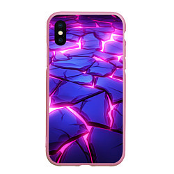 Чехол iPhone XS Max матовый Неоновые фиолетовые камни со свечением