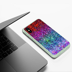 Чехол iPhone XS Max матовый Разноцветные узоры красные синие и фиолетовые, цвет: 3D-салатовый — фото 2