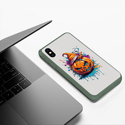 Чехол iPhone XS Max матовый Хэллоуинская тыква в красках, цвет: 3D-темно-зеленый — фото 2