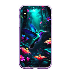 Чехол iPhone XS Max матовый Колибри в темном лесу, цвет: 3D-сиреневый