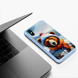 Чехол iPhone XS Max матовый Бурый медведь в зимней одежде, цвет: 3D-голубой — фото 2
