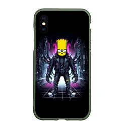Чехол iPhone XS Max матовый Cool Bart Simpson - cyberpunk - ai art, цвет: 3D-темно-зеленый