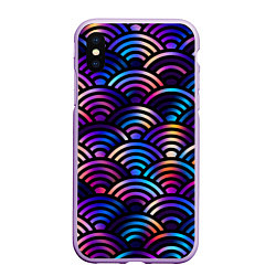 Чехол iPhone XS Max матовый Разноцветные волны-чешуйки, цвет: 3D-сиреневый