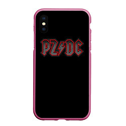 Чехол iPhone XS Max матовый PZDC - ACDC, цвет: 3D-малиновый