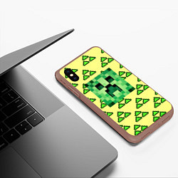 Чехол iPhone XS Max матовый Minecraft creeper game, цвет: 3D-коричневый — фото 2