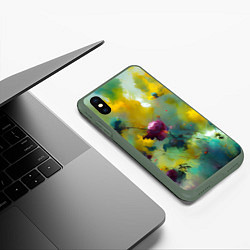 Чехол iPhone XS Max матовый Абстрактные розы в пятнах краски, цвет: 3D-темно-зеленый — фото 2